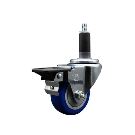 Service Caster 3'' Blue Poly Swivel 1-1/8'' Expanding Stem Caster with Brake SCC-EX20S314-PPUB-BLUE-PLB-118